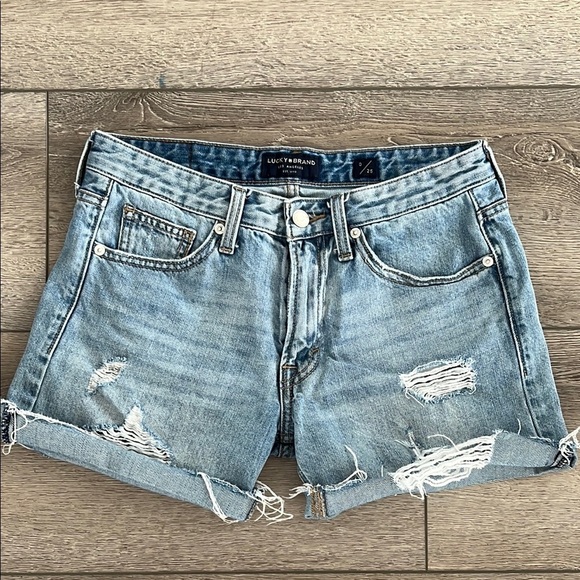 Lucky Brand boyfriend Blue Distressed Denim Shorts 25 - Picture 2 of 5